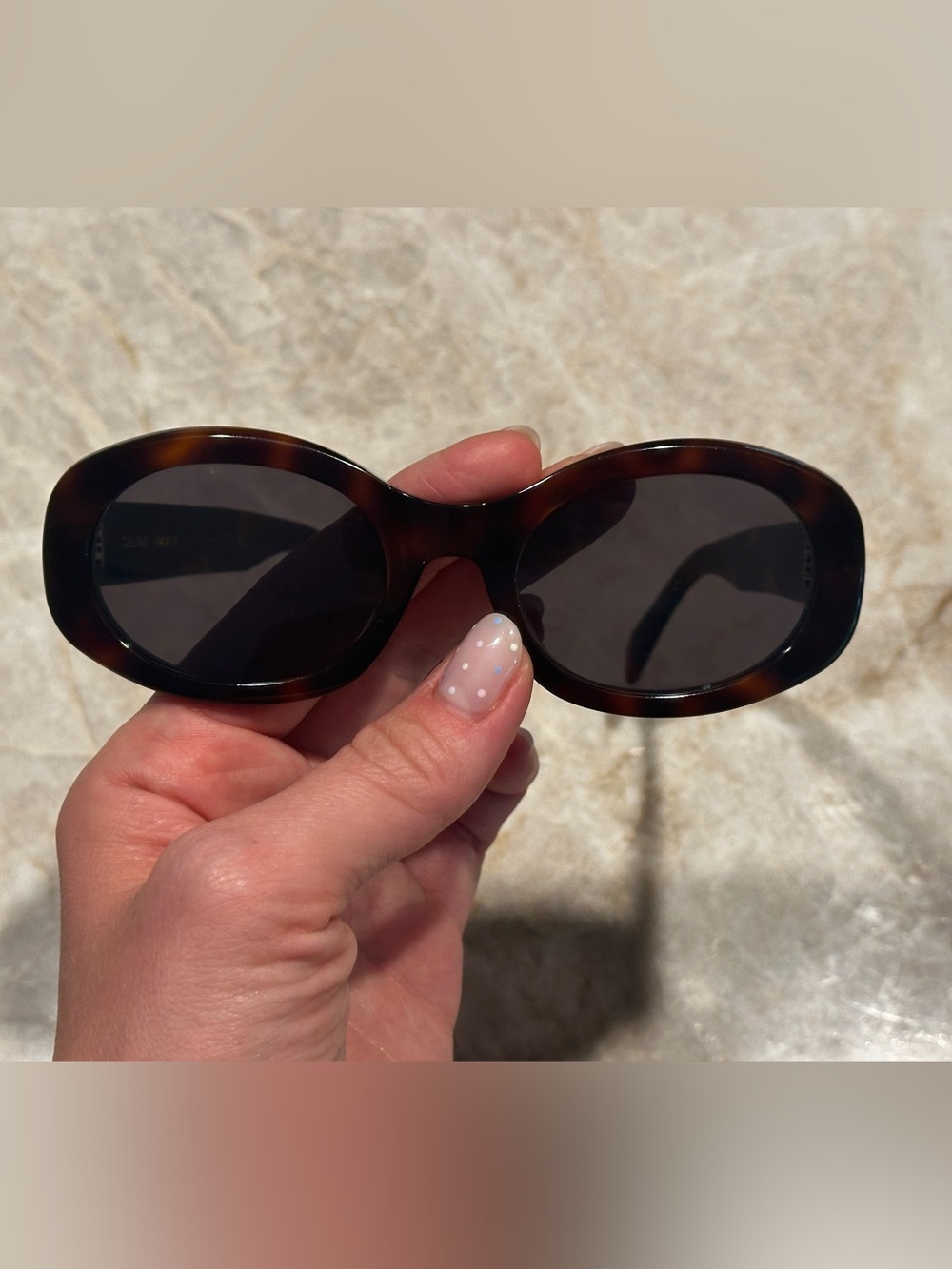 Celine TRIOMPHE Tortoise Oval Sunglasses with Dark Lenses - Picture 5 of 9